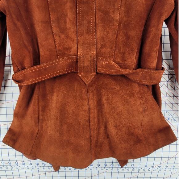 Burnt Orange Suede Statement Jacket Vintage 60s Belted Cozy Chic Womens - Picture 14 of 16